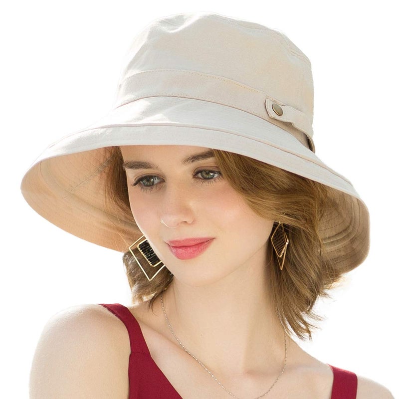 SOMALER Womens Cotton Wide Brim Sun Hats UPF52+ UV Packable Beach Hat Summer Bucket Cap for Travel - Image 1